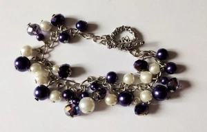 Lila und weiße Glasperlen und Kristall Armband und Ohrring Set - Bild 1 von 4
