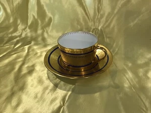 "Raynaud & CO Limoges Frankreich Porzellantasse/Untertasse Byzanz Muster Filet blau" - Bild 1 von 12