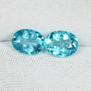 Coppia ovale apatite naturale 3,87 cts Best Luster ""Blu neon""!!!! - Foto 1 di 2