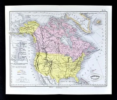 Карта Дюма-Ворзета 1877 - Северная Америка США Канада Россия Аляска Арктика - Изображение 1 из 2