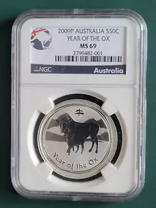 2009 Australia Coin Year of the Ox 1/2 oz 999 Silver NGC MS69 Lunar Series 2 ! - Picture 1 of 2