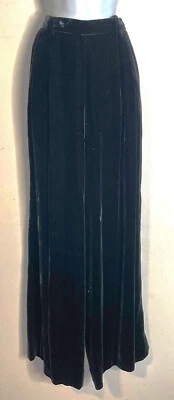 Polo Ralph Lauren Black Velvet Palazzo Pants Womens 10 Silk Wide Leg Purple Lbl - Image 1 of 4