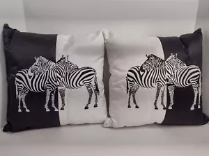 SET OF 2 EMBROIDERD ZEBRA BLACK & WHITE THROW PILLOWS 12"x12" EACH (HomeBox) - Picture 1 of 7