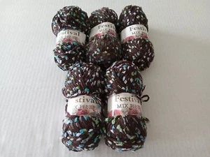 5 Skeins Festival Mix Fiber Yarn Brown Blue Lavender Green 50 gr each - Picture 1 of 3