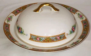 Noritake *PINK ROSES W/TURQUOISE & GOLD* 3 PC ROUND BUTTER & COVER - Picture 1 of 3