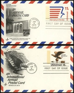 1974 #UXC14 & UXC15 2x AIRMAIL Eagle Postal Card Stationery FDC - Picture 1 of 1