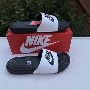 Nike BENASSI JDI Mens Slides Sandals White/Black-Black Size 12 Casual 343880-100 - Picture 1 of 6