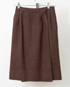 Saint Laurent Rive Gauche Paris Wool Tweed Skirt w Pockets Women's 36 Maroon - Picture 1 of 3