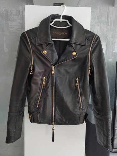 LOUIS VUITTON（LV） Louis Vuitton Marrone Pelle d'Agnello Pelle Bomber Giacca con Cerniera Biker Gilet Moto