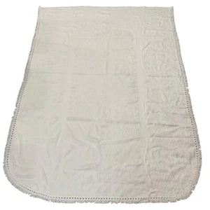 Vintage Decke Twin weiß Baumwolle weich & leicht Jacquard geschwungener Saum Fransen - Bild 1 von 8