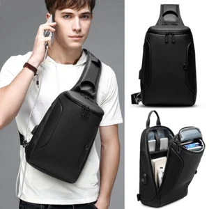 Water Resistant Sling Backpack Chest Pack Single Strap Daypack Charging Port - Picture 1 of 11