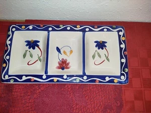 Tabletops Gallery handbemalt Blumen Punkte blau rechteckig Gemüse Servierschale - Bild 1 von 6