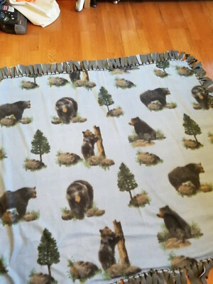 52" x 47" warm and cozy Fleece no sew blanket for the black bear enthusiast.   - Image 1 of 3