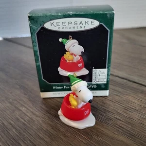 Winter Fun With Snoopy`1998`Miniature-Snoopy With Woodstock,Hallmark Ornament - Picture 1 of 5