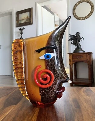 Glasvase Vase Gesicht Blumenvase Kunstvase Tischvase Glaskunst Murano Stil Deko - Bild 1 von 4