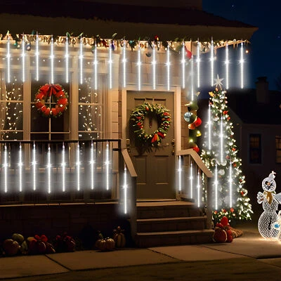 8 Tube LED Meteor Shower Lights Falling Star Tree Drop Icicle Snow Xmas Fairy - Image 1 of 4