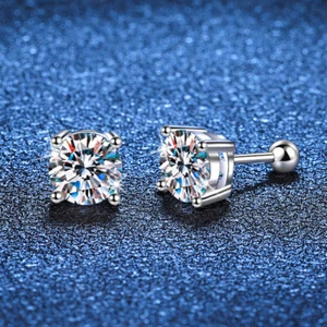 2Ct Moissanite Lab-Created 4 Prong Screw Back Stud Earrings 925 Sterling Silver - Picture 1 of 9