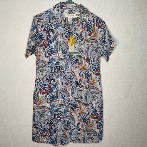 PALM ANGELS Camicia donna C&C California 100% lino manica corta con bottoni nuova con etichette taglia S blu