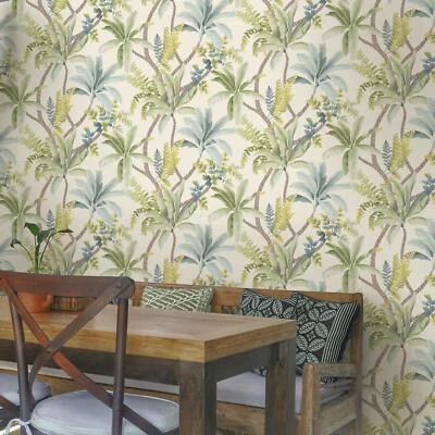 Papier Peint Jungle Avec Palmier Traînant Feuillage Exotique Holden 13800 Crème - Photo 1/3