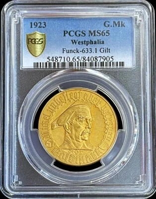 1923 GERMANY WESTPHALIA CITY OF BIELEFELD MARK GILT NOTGELD NOTGELD PCGS MS 65 - Image 1 of 2