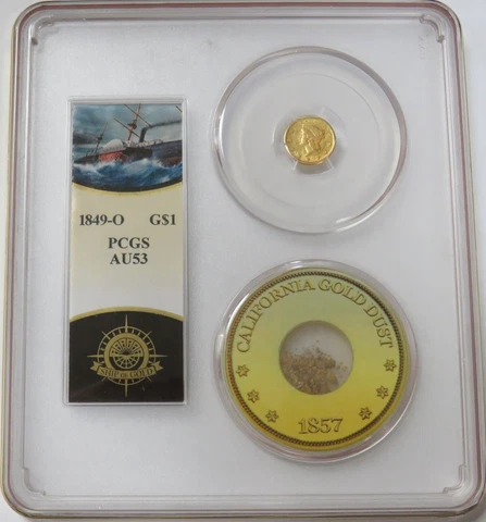 1849 O GOLD $1 LIBERTY SS CENTRAL AMERICA ONLY 2 RECOVERED PCGS ABOUT UNC 53 Cover