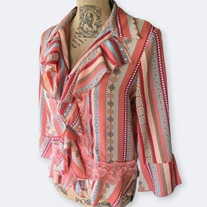 Blusa Allison Taylor Southwestern a Rayas Boho Botón Volantes Mujer Pequeña PS - Imagen 1 de 10