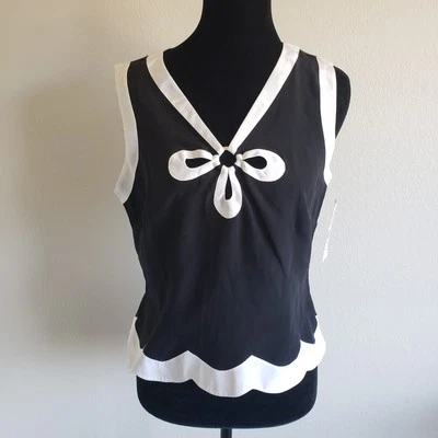 Nueva Blusa ECI New York 100% Seda Sin Mangas Negra Blanca Talla 8 Pequeña Nueva con Etiquetas Foto 1 de 4