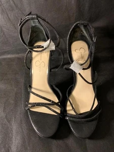 Jessica Simpson Mujer Negro Estrás Correa en el Tobillo Punta Abierta Tacón Talla 9M Envío/H Gratis - Imagen 1 de 9