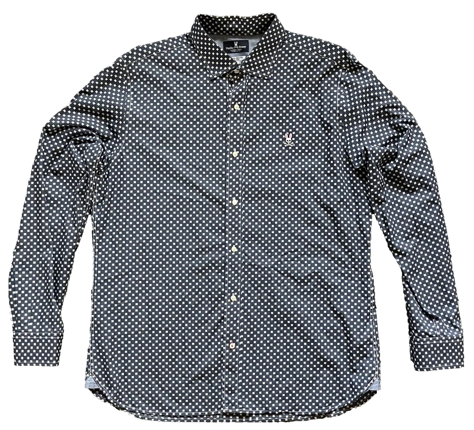 Camisa Psycho Bunny Para Hombres Grande Abotonada Manga Larga Informal Robert Godley Estampado X Foto 1 de 4