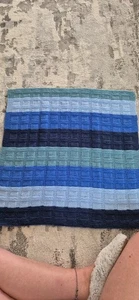 Hand Knitted Baby Blanket Blue Shades - Picture 1 of 3