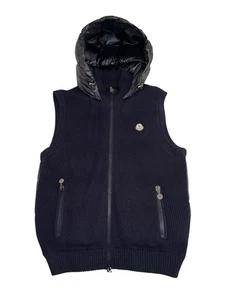 100% Authentic Men’s Moncler Maglione Tricot Wool Down Vest Hood Navy Gilet Sz L - Picture 1 of 20
