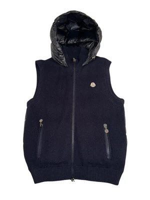 100% Authentic Men’s Moncler Maglione Tricot Wool Down Vest Hood Navy Gilet Sz L - Image 1 of 4