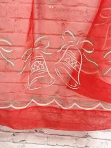 Vintage SHEER MCM Christmas Holiday Half Apron Holly Bells  Bows Holly POCKET - Picture 1 of 9