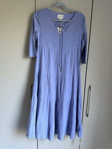 Aspiga Crystal Embroidered Cotton Dress Iris Blue Gold Size XS Sustainable Boho - Picture 1 of 6