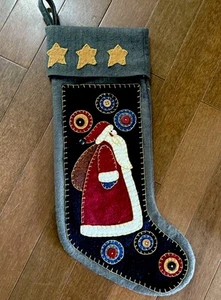 Vintage Felt Christmas Stocking Country Santa Claus Buttons Applique - Picture 1 of 5