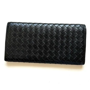 BOTTEGA VENETA Cartera Larga de Cuero Auténtico Intrecciato Negra - Imagen 1 de 8