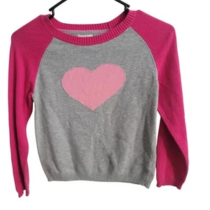 Girl's Sweater Gray with Pink Heart Size L 10/12 - Picture 1 of 3