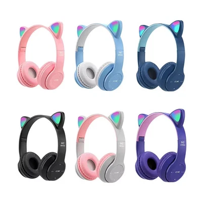 Kids Headphones Wireless Bluetooth Headset LED Lights Cat Ear Earphone Children - Image 1 of 4
