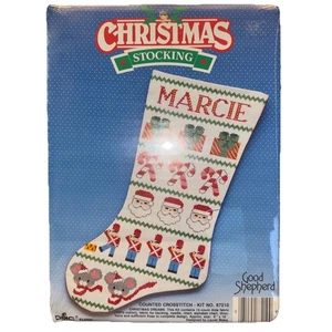 Christmas Stocking Stamped Cross Stitch Kit Santa Kandy Kane Santa VTG New - Picture 1 of 3