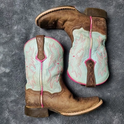 Ariat Tombstone Boots Girls 9.5 Brown Turquoise Leather Western Boot 10031516 - Image 1 of 4