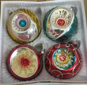 4 grandes adornos de mercurio de Navidad de vidrio reflector de sangría Alemania Occidental de colección brillo - Imagen 1 de 9