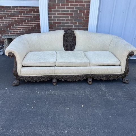 Antique Gothic Victorian Upholstered Sofa Carved Wood Koi Couch ooak handmade Cover