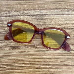 Vintage 60s Meika Yellow Lense Sunglasses West Germany Steam Punk Brown Frames - Picture 1 of 19