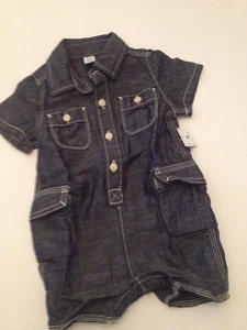 Baby Gap Boy Dressy Romper Shortall Outfit Size 3 6 12 Months Chambray Dark Blue - Picture 1 of 3