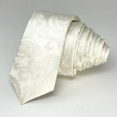 Corbata ajustada de seda crema cachemira hombres jóvenes cumpleaños día del padre regalo corbata de seda Foto 1 de 4