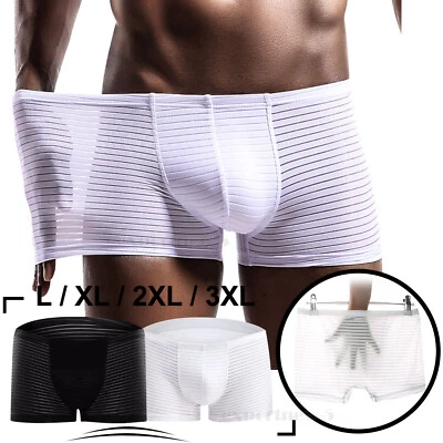 Roupa íntima masculina sexy cuecas boxer shorts de seda gelo calcinha bolsa de malha cueca - Imagem 1 de 4
