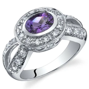 Anillo de piedras preciosas naturales ovaladas de amatista de 0,75 quilates en plata esterlina - Imagen 1 de 5