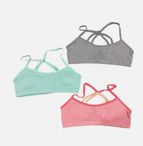 Hanes Girls' 2 + 1 Bonus Pack Seamless Bra - Mint Green/Pink/Gray L - Picture 1 of 2