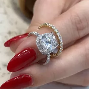 3.50CTW Cushion Moissanite Bridal Set Engagement Ring 14K Multi Tone Gold Plated - Picture 1 of 11
