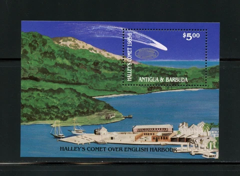 T707  Antigua  1986  space comet Halley OVERPRINTED   sheet   MNH Cover